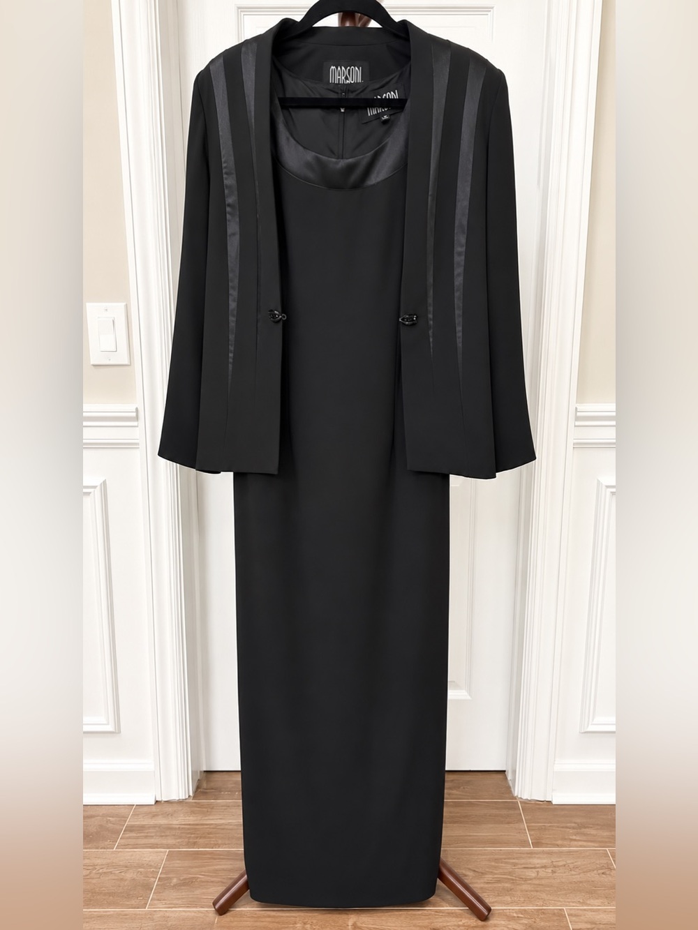 Marsoni Made in Korea Women’s Elegant Black Satin-Wedding Guest Evening Dress